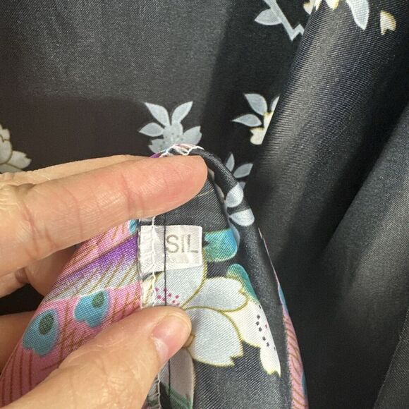 Sam Well Black Floral Peacock Belted Satin Kimono Robe Womens OSFM - Picture 9 of 14